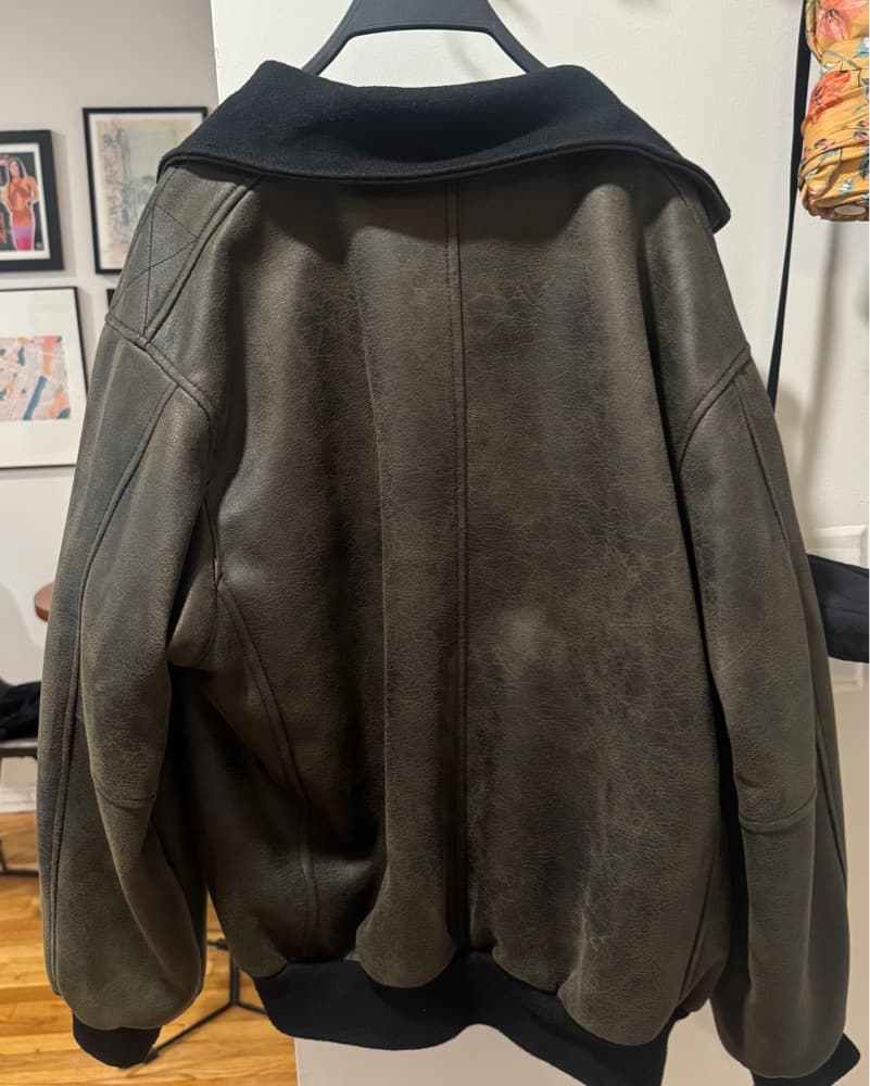 Distressed Leather Bomber Jacket - Image 2