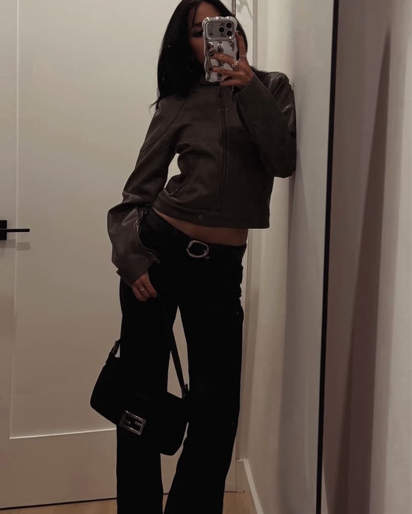 Brown Leather Biker Jacket - Image 2