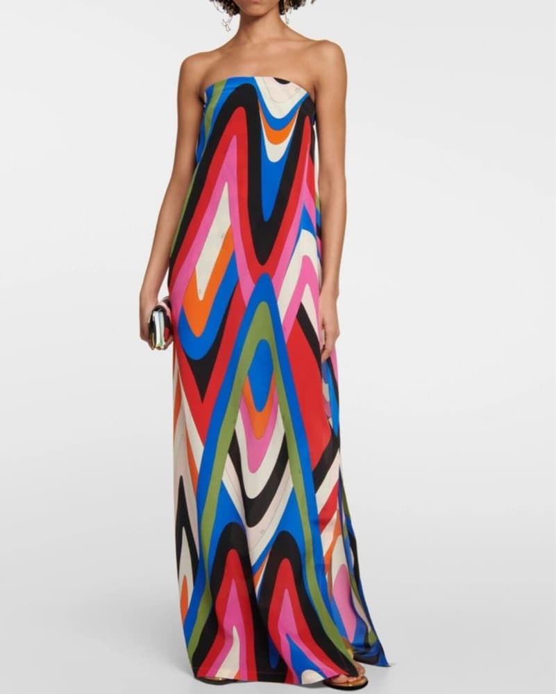 Viral Soldout Pucci Strapless Silk Dress - Image 1