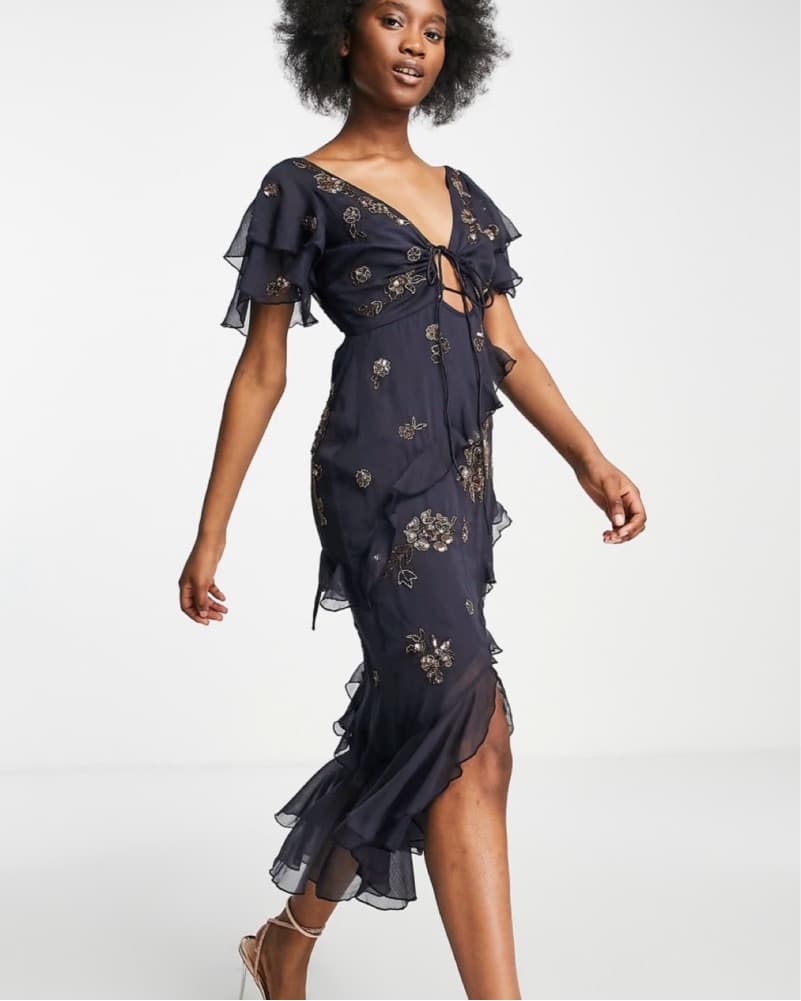 ASOS Navy Floral Midi Dress - Image 3