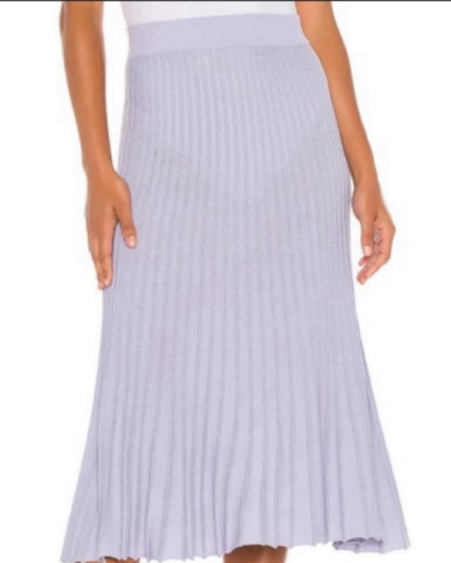 Pleated Lilac Metallic Knit Midi Skirt  - Image 2