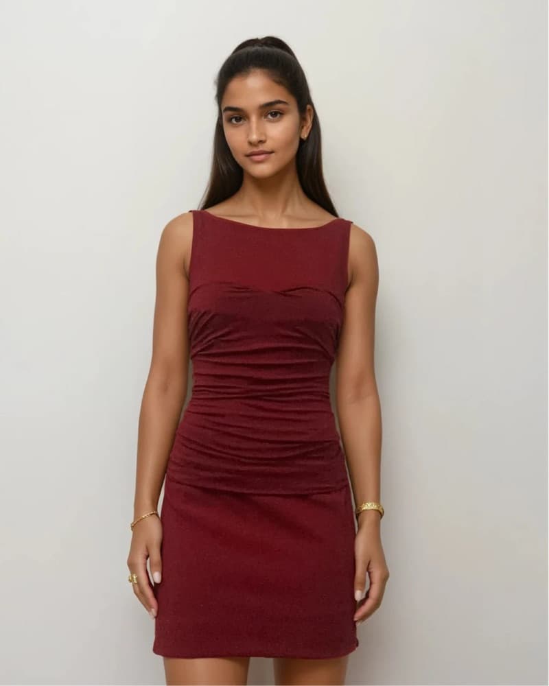 Donna Karan Red Ruched Mini Dress - Image 1