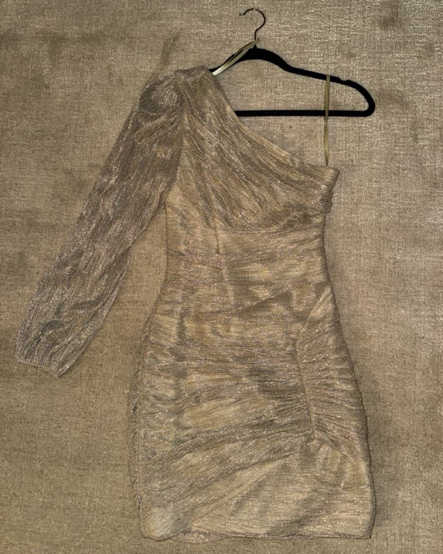 BcbgMaxAzria Gold One Shoulder Dress - Image 4