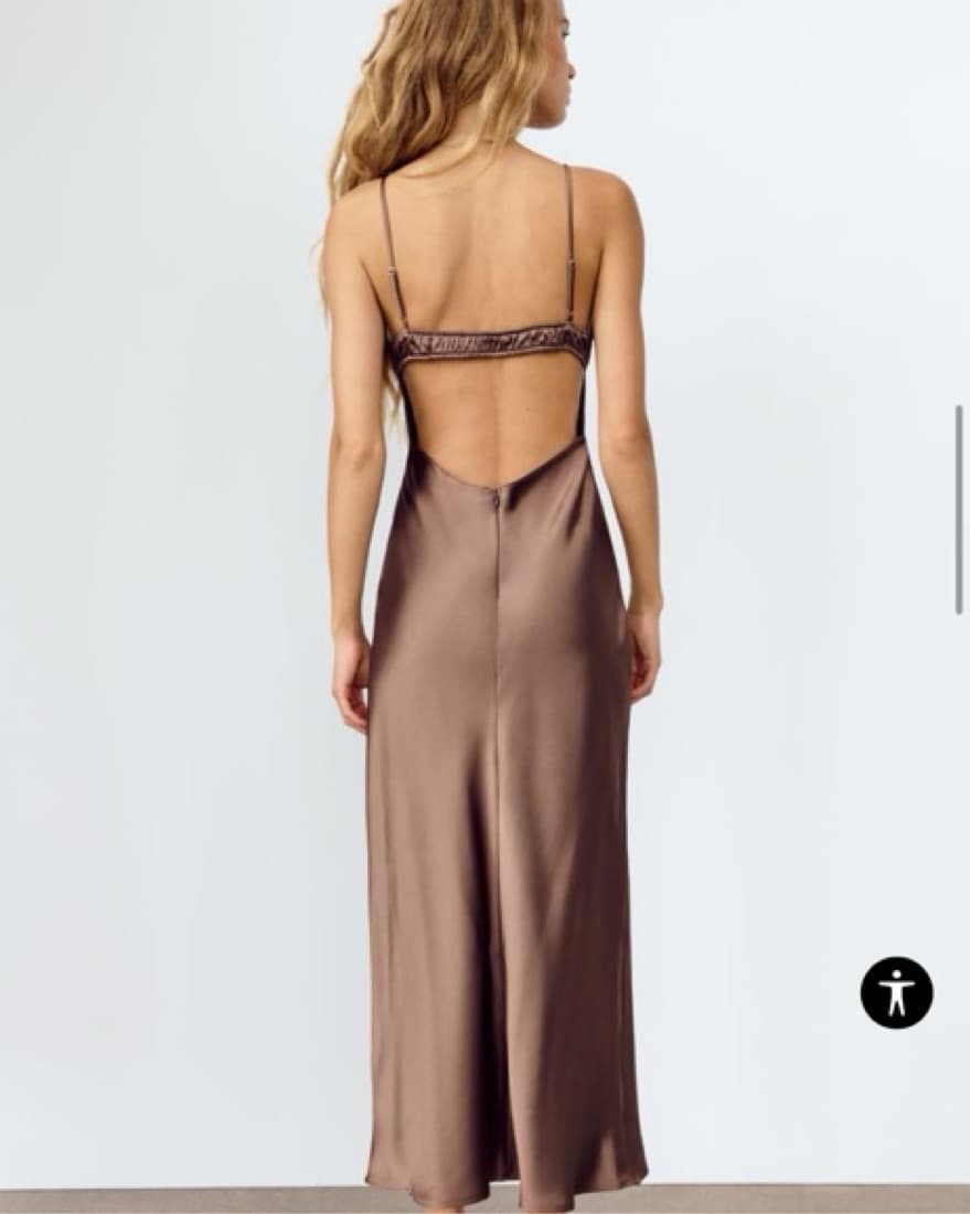 Brown Zara Long Satin Dress - Image 2