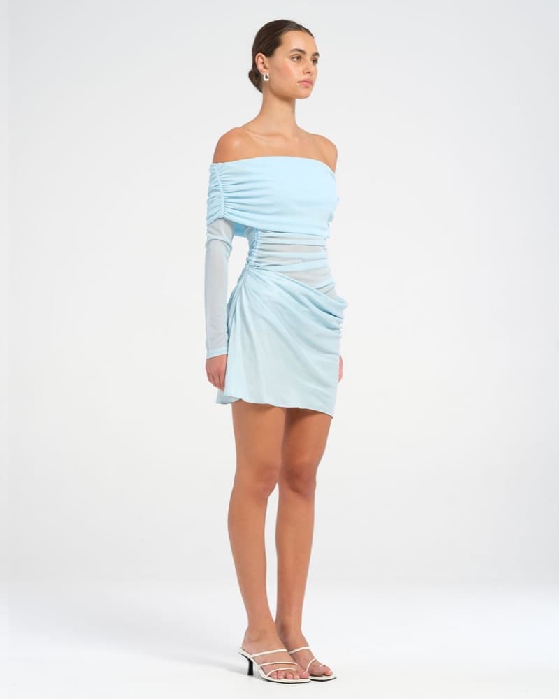Chic Off-the-Shoulder Blue Mini Dress - Image 3