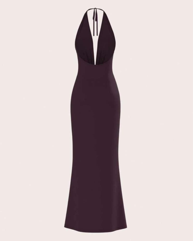 Alluring Plum Halter Maxi Dress - Image 2