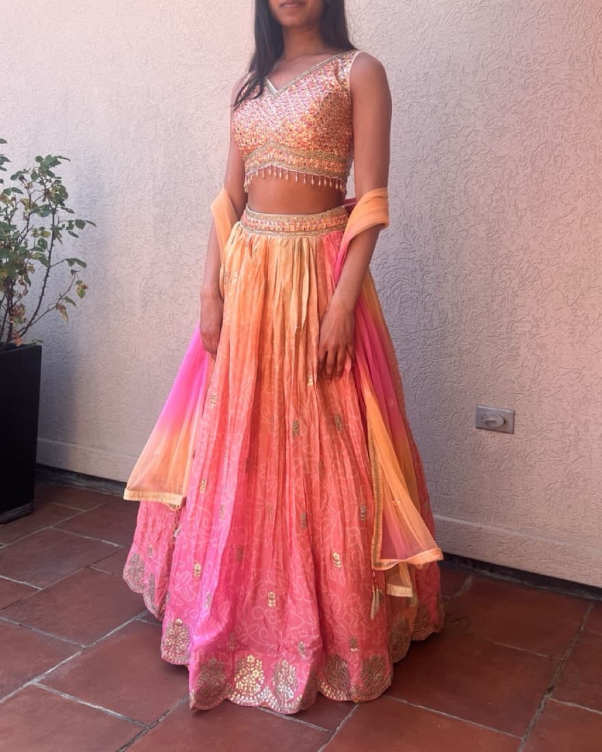 Sunset Gold Beaded Indian Lehenga - Image 5