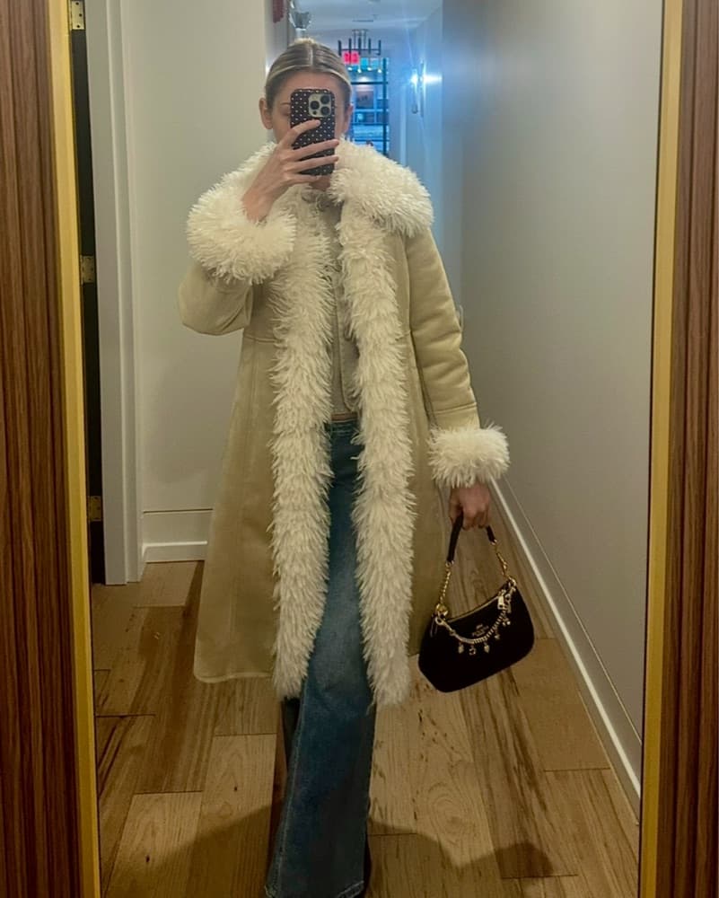Mango Faux Fur , Suede Trimmed Coat - Image 4