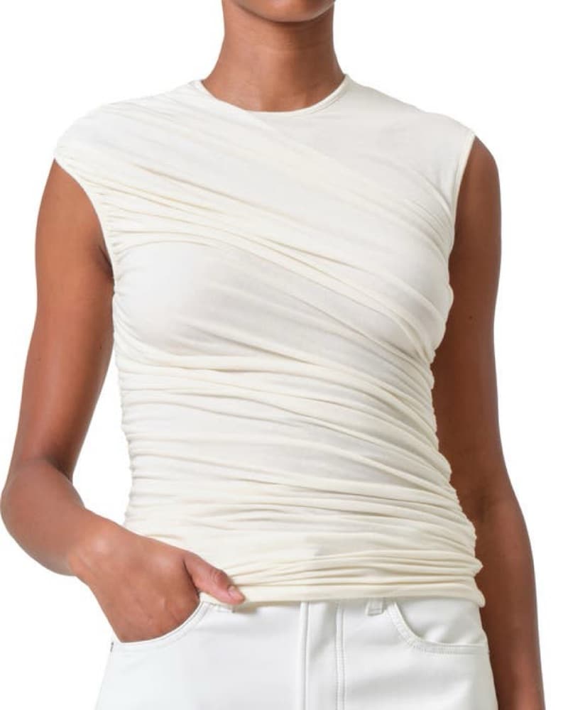 AGOLDE Ester Rib Ruched Tank Oat Milk - Image 1