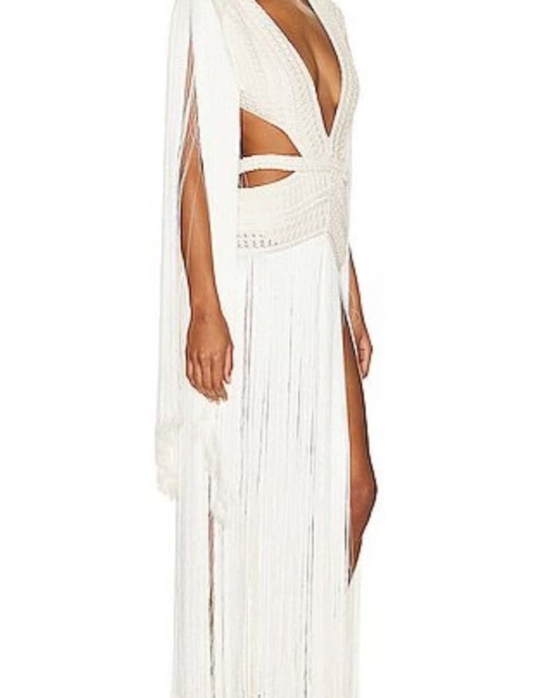 Patbo All Over Fringe V Maxi Dress XS 0-2 - Image 4