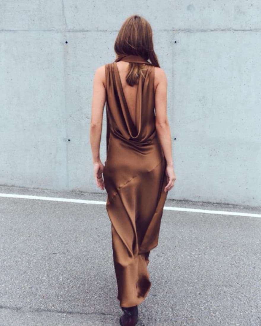 Satin Dress With Neck Scarf - Image 2
