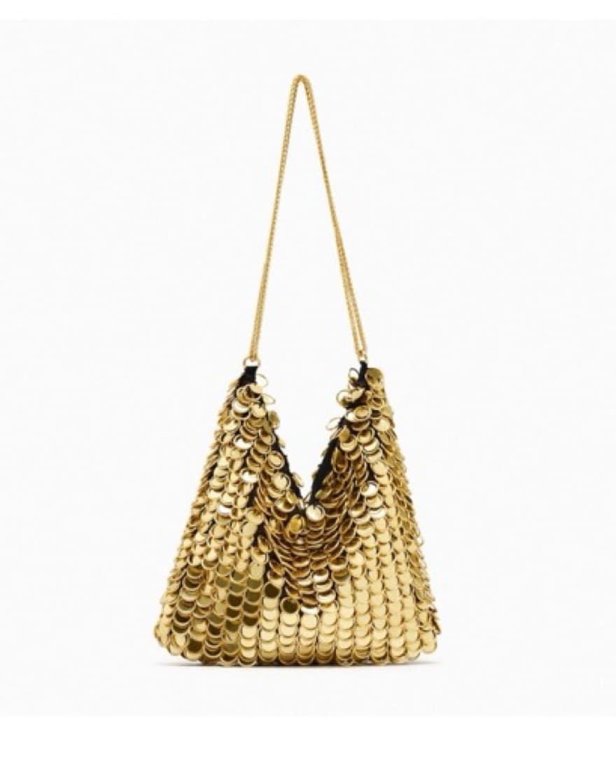 Gold Mettalic Beaded Shoulder Bag - Image 1