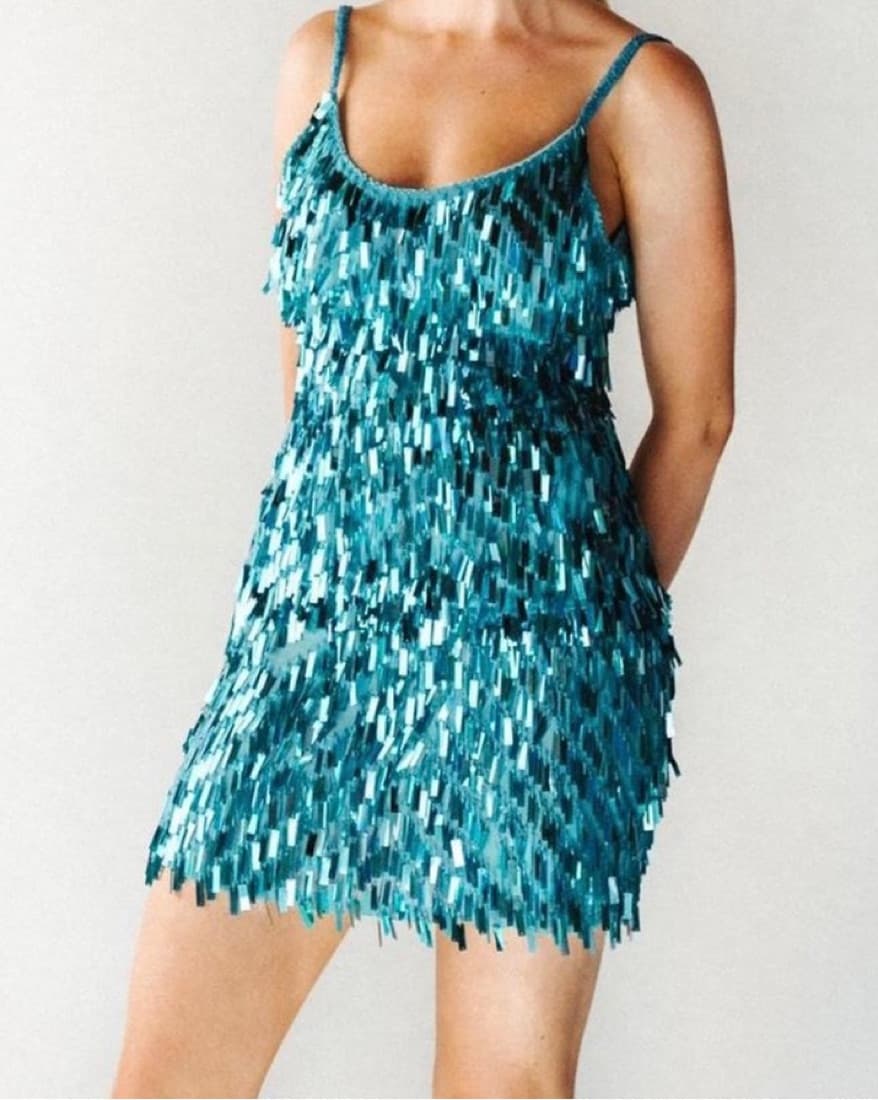 Vintage Contessa Teal Sequin Dress - Image 1