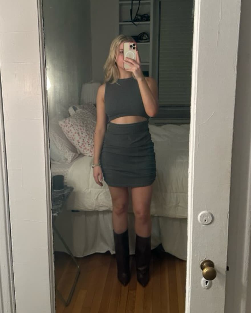 Grey Knit Mini Dress With Cut Out  - Image 1