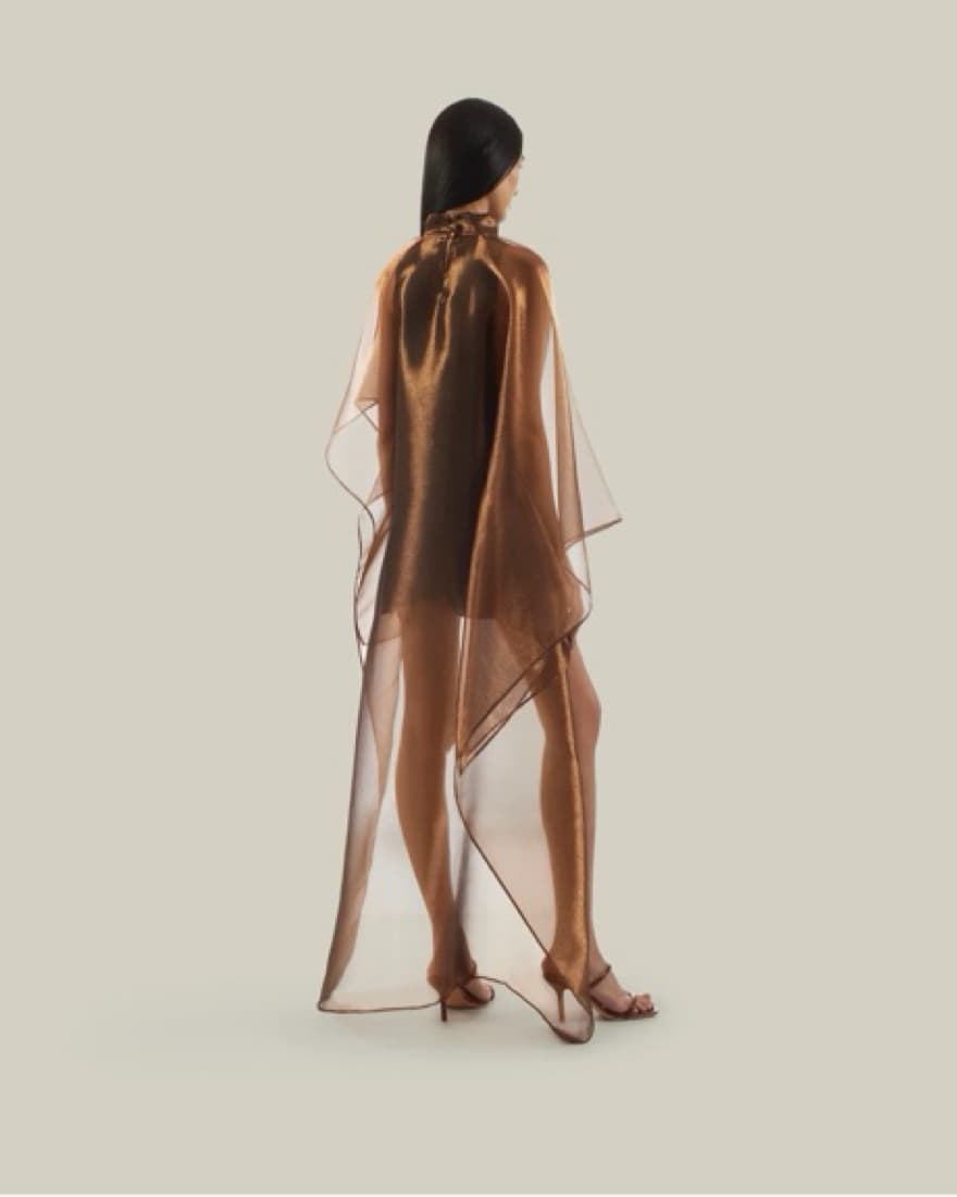 Metallic Caftan Dress In Bronze  - Image 4