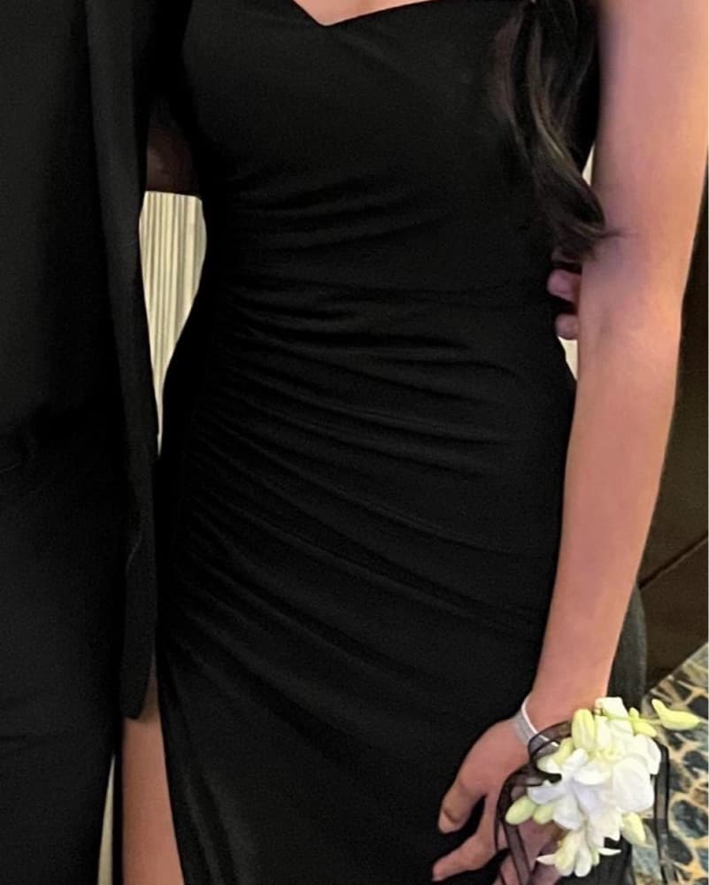 Black Strapless Slit Gown Prom Formal Dr - Image 3
