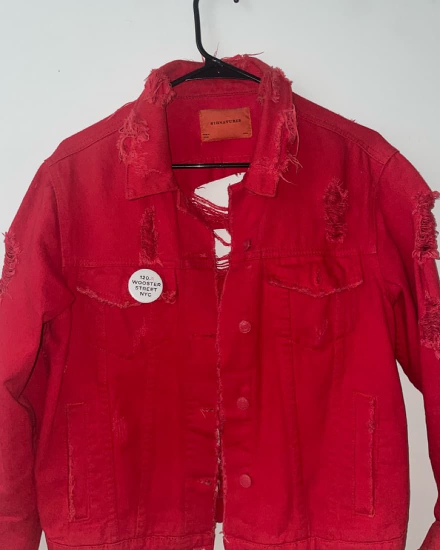 Distressed Red Denim Jacket - Image 2