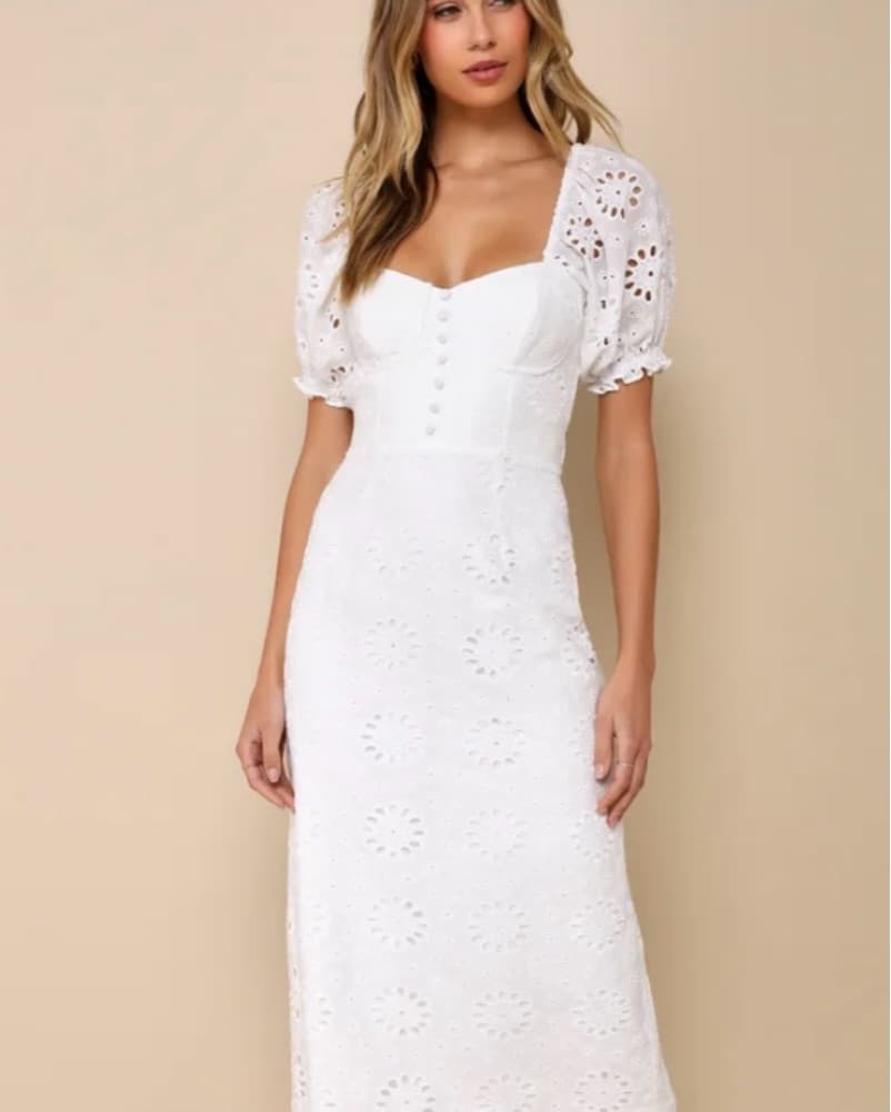 Elegant Eyelet White Midi Dress - Image 1