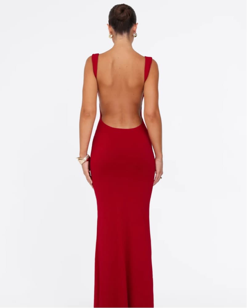 Open Back Red Bodycon Maxi Dress - Image 2