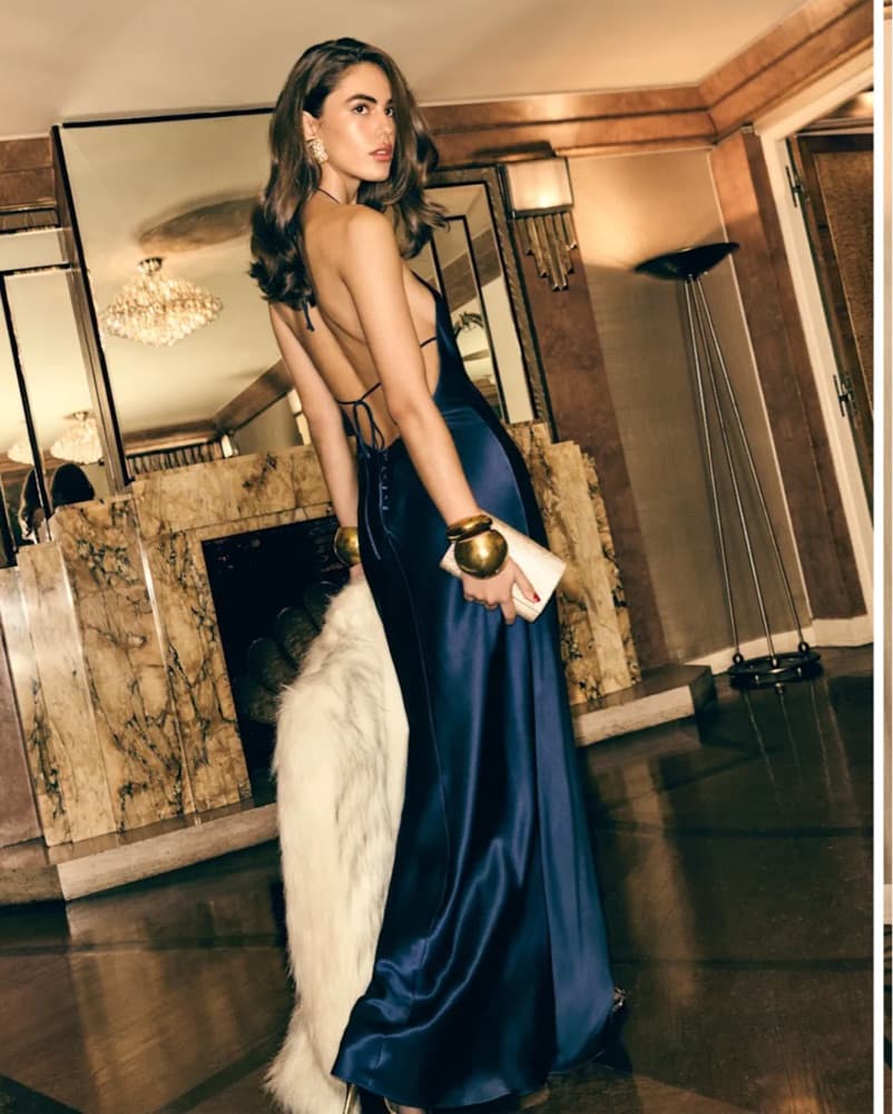 Backless Navy Satin Gown - Image 1