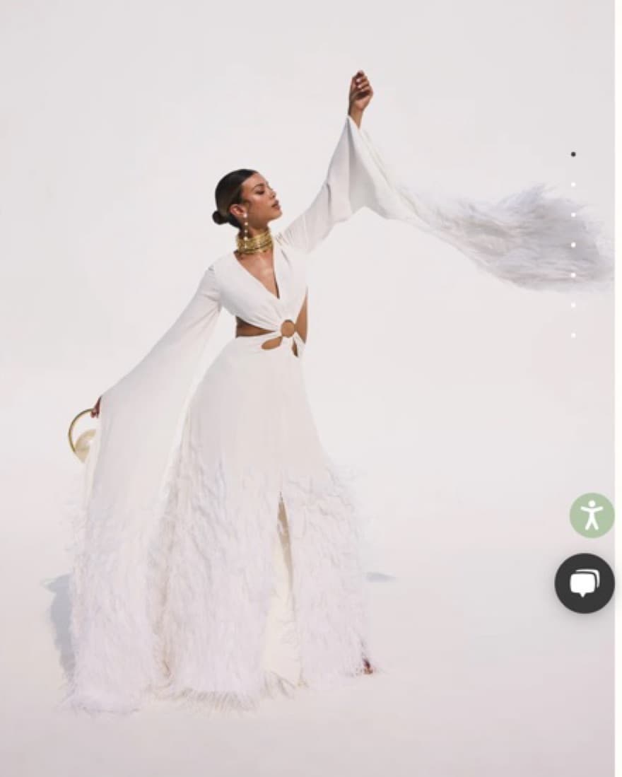 White Fringe Cutout Cape Maxi Dress - Image 1