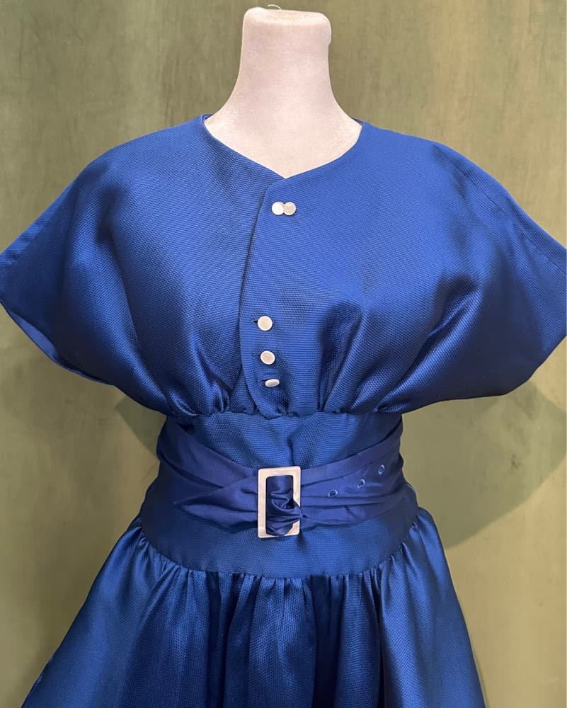 Vibrant Blue Dress with Vintage Details - Image 2