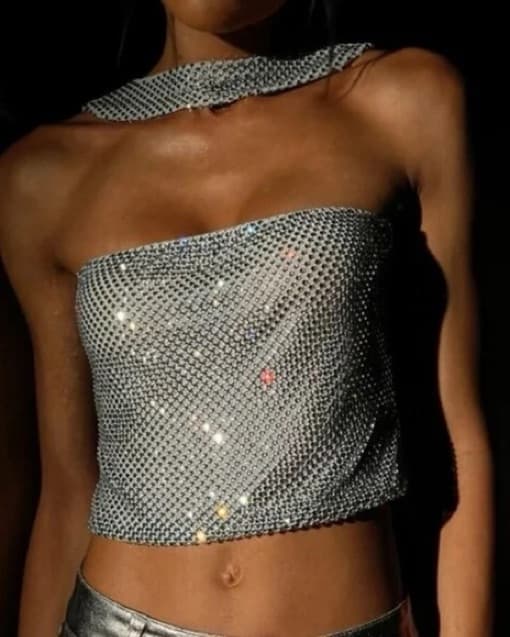 Meshki Agnes Diamante Mesh Halter Top - Image 2