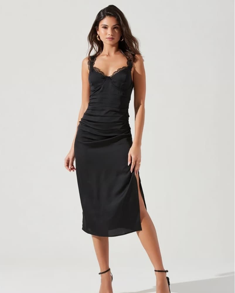 Sophisticated Black Silky Midi Dress - Image 2