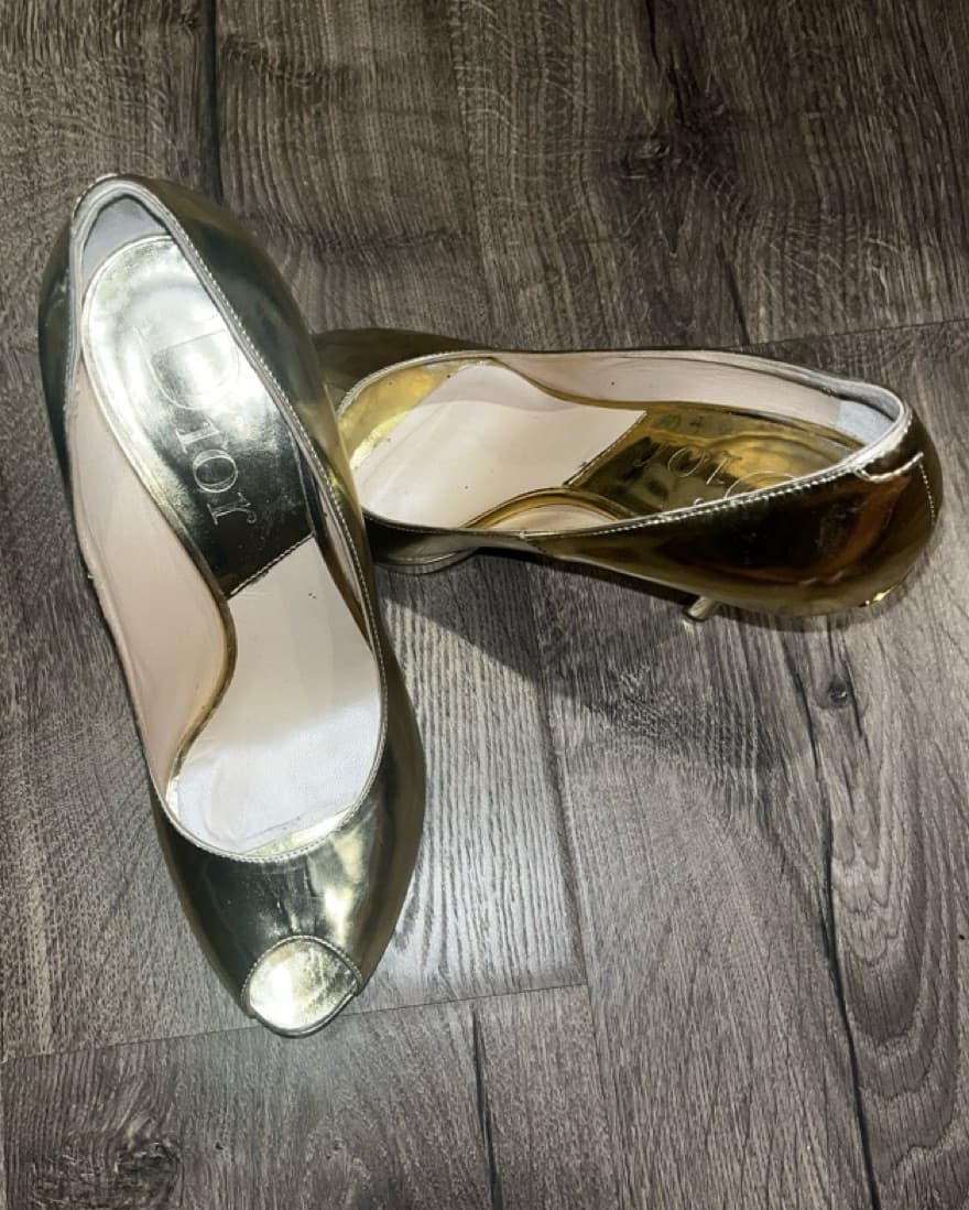Gold Dior Peep Toe Heels - Image 1