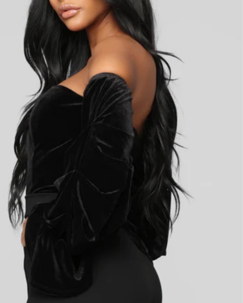 Black Velvet Off Shoulder Bodysuit - Image 3
