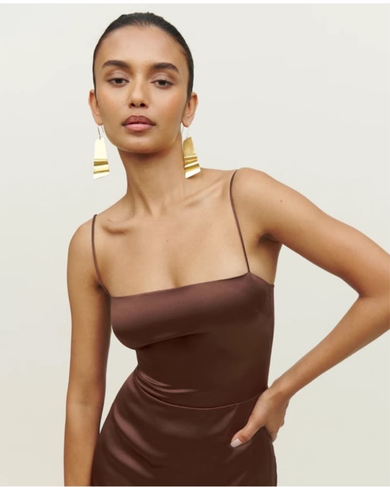Reformation Frankie Silk Dress In Café - Image 3