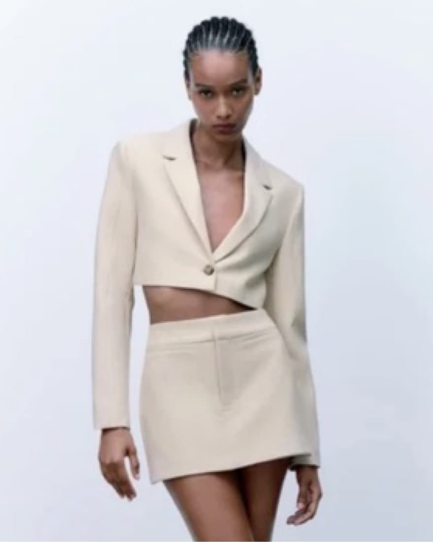 Zara Cropped Blazer & Skort Set Bone - Image 1