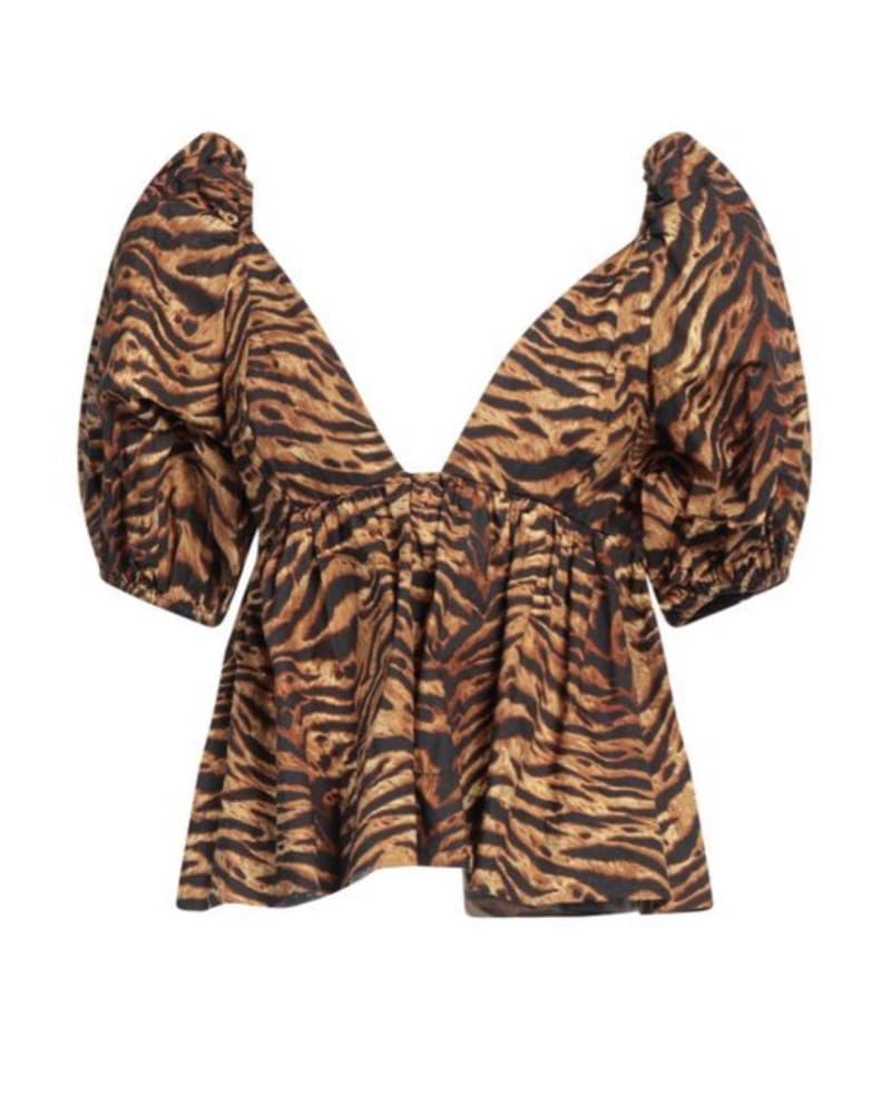 Ganni Tiger-print Pufff Sleeve Blouse  - Image 1