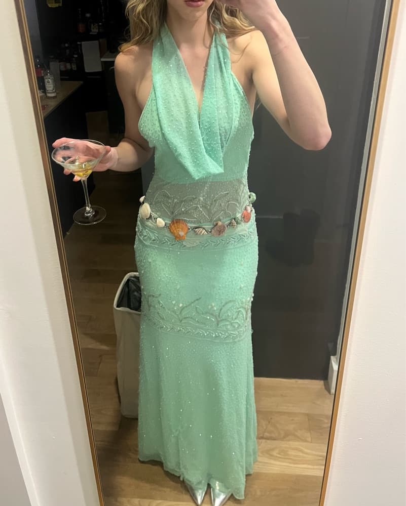 Vintage Beaded Light Green Gown - Image 3