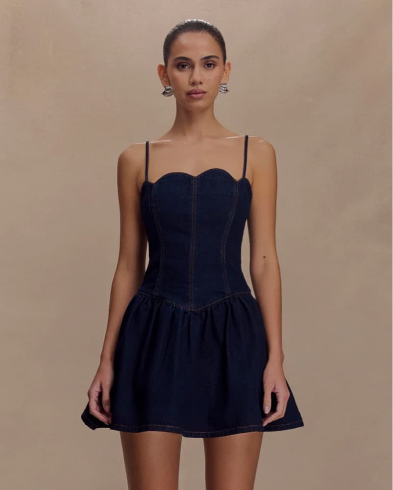 Meshki Scallop Denim Mini Dress - Indigo - Image 2