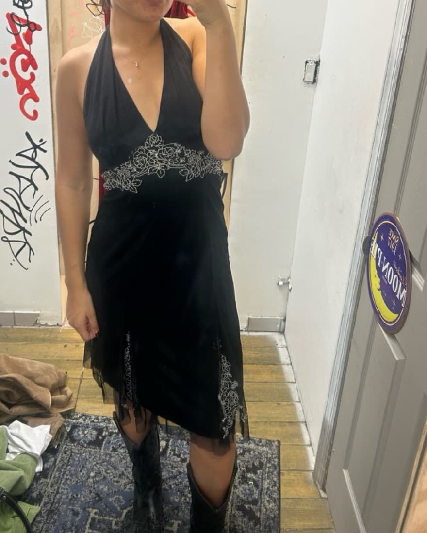 Vintage Black Halter Dress - Image 1