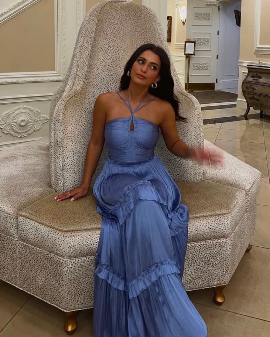 AQUA Strappy rouched Blue Dress - Image 1
