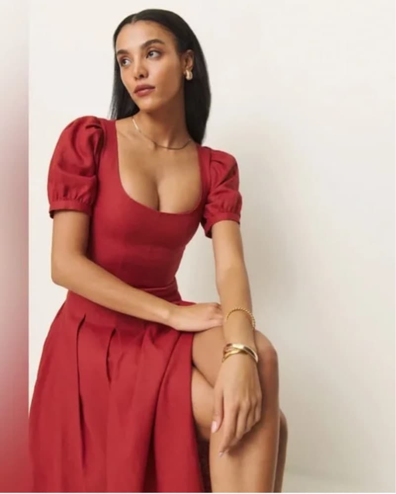 Reformation Coucou Linen Dress (Red)  - Image 1