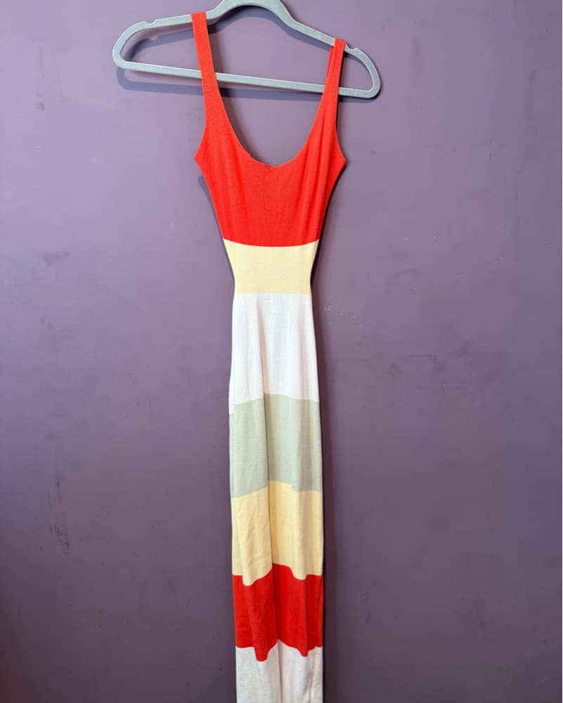 Multicolored Stripe Knitted Backless Max - Image 3
