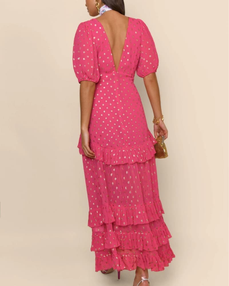 Rixo Pink/Gold Polka Dot Maxi Dress - Image 2
