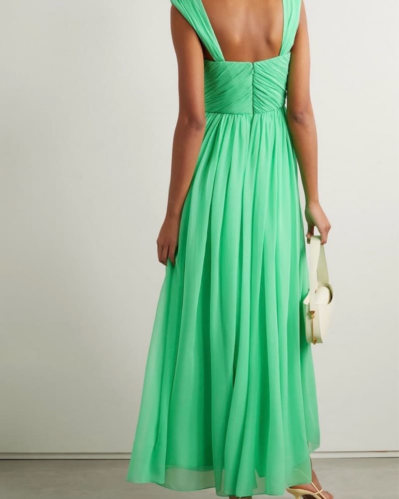 Adam Lippes NWT Green Silk Chiffon Plissé Gown - Image 4
