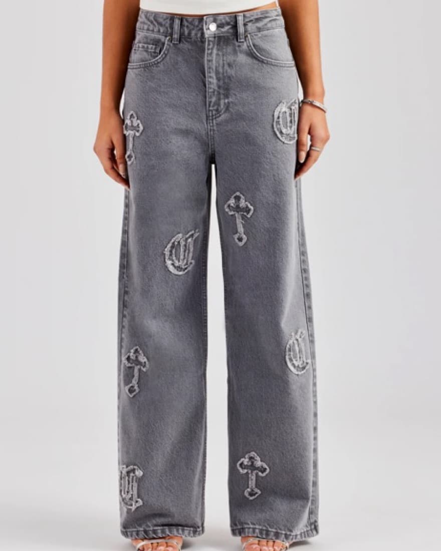 Edgy Cross Embellished Denim Pants - Image 3