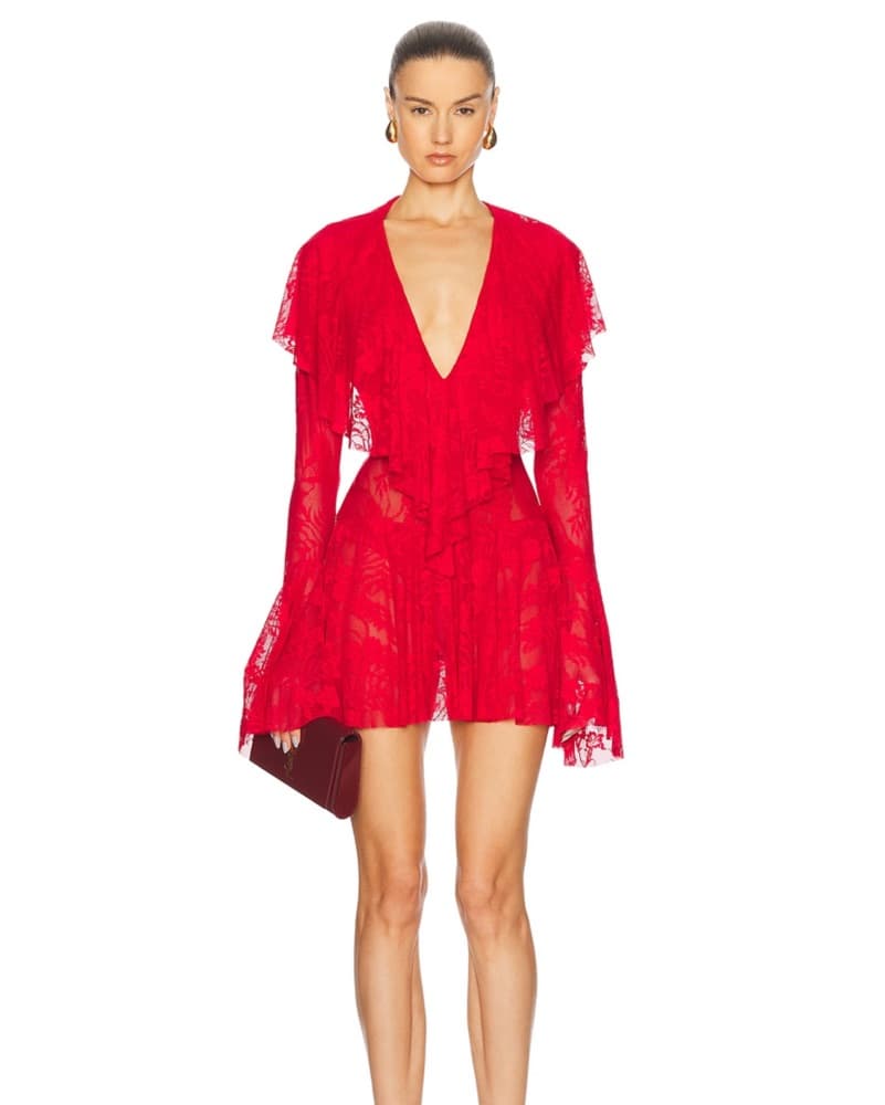 FWRD Long Sleeve Deep V Ruffle Dress  - Image 1