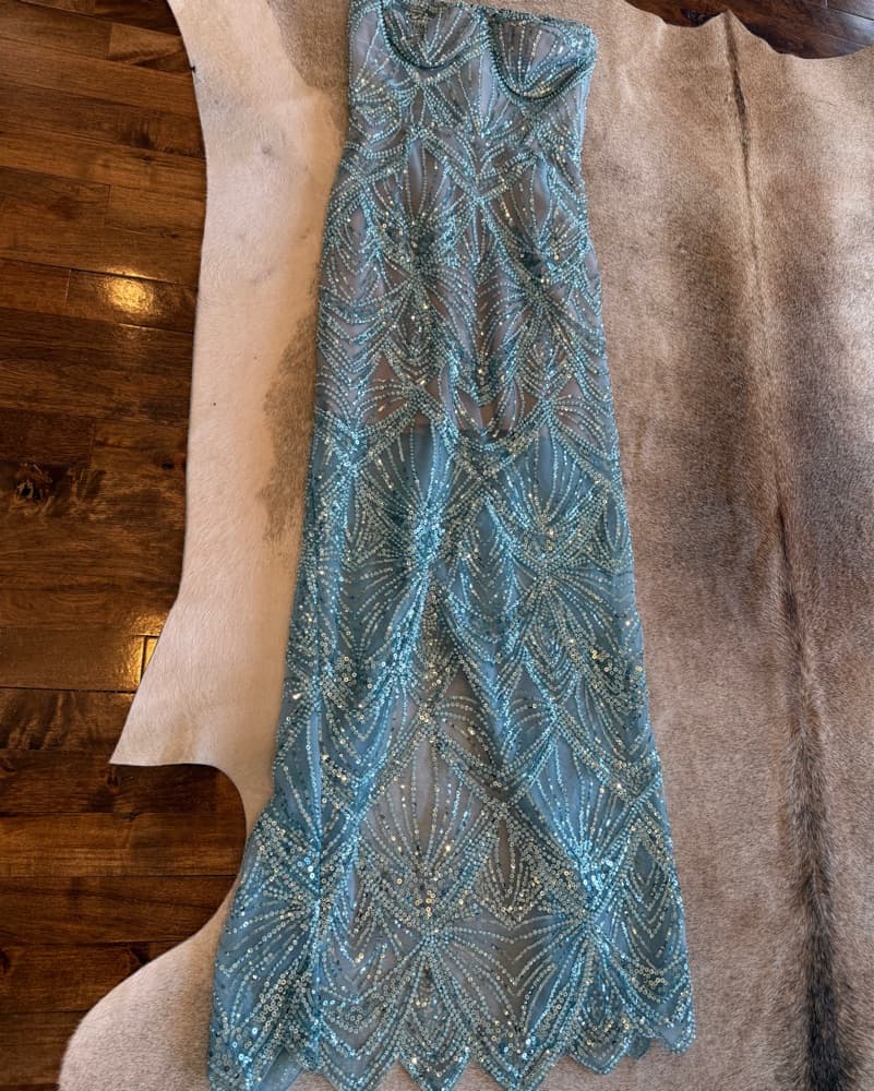 Bronx & Banco Blue Sequin Gisele Maxi Dress Petite XS - Image 6