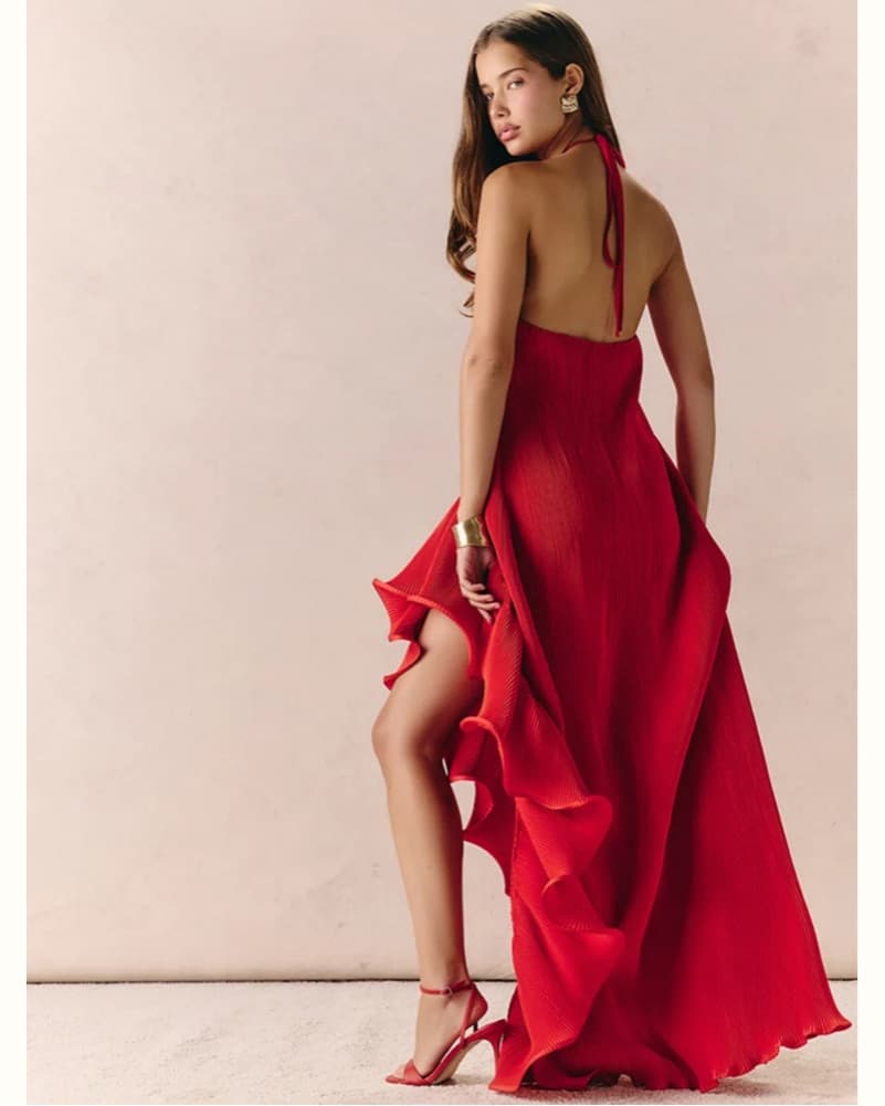 PLT SATIN PLISSE FRILL DETAIL MAXI DRESS - Image 3
