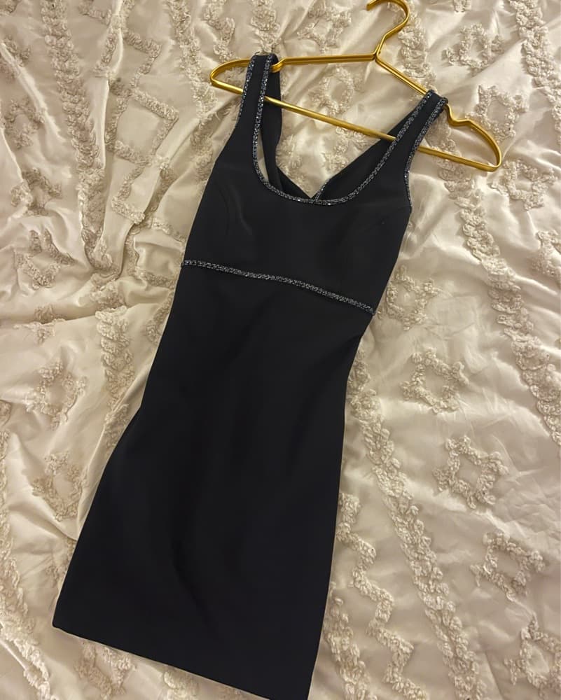 Black Mini Dress With Beaded Details - Image 1