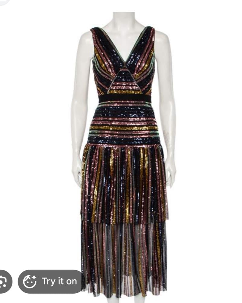 Self Portrait Striped Sequin Dress - Image 6