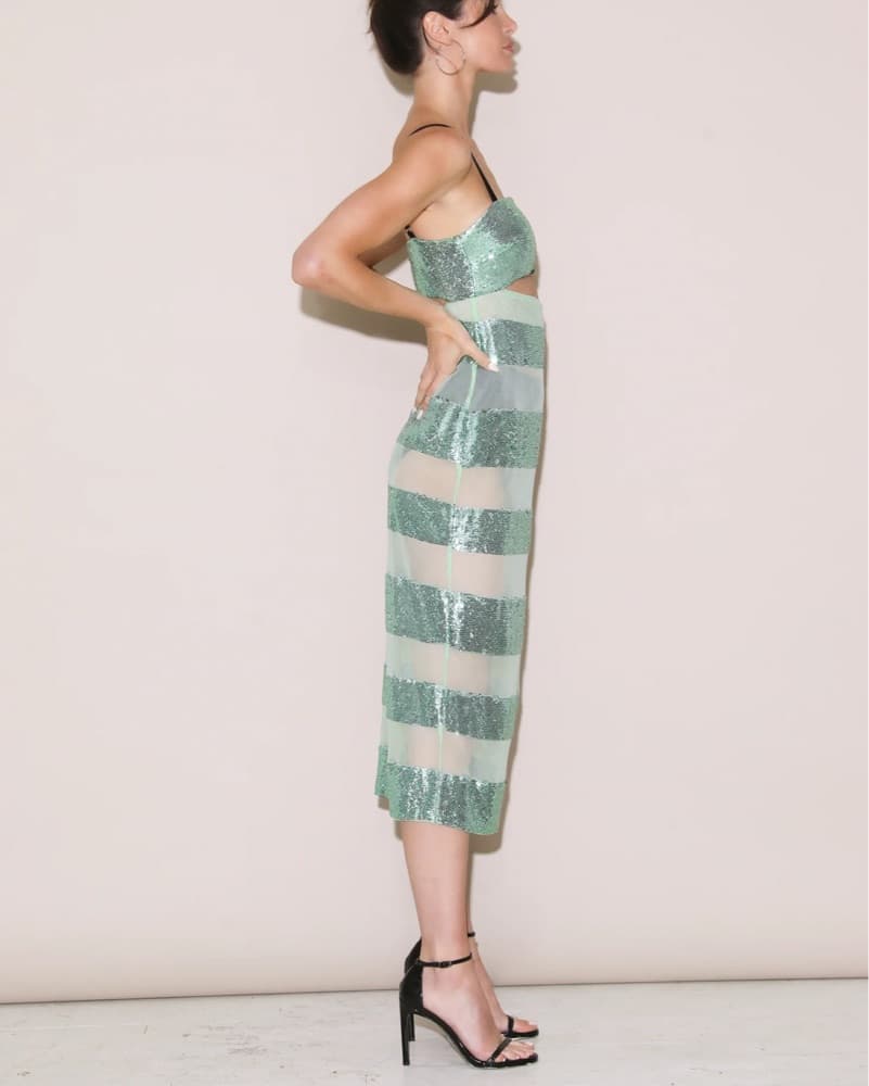 Fleur Du Mal Striped Sequin Midi Dress - Image 4