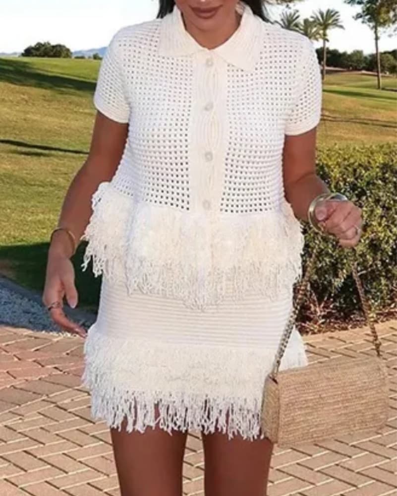 Chic Textured Fringe Dress - Image 1