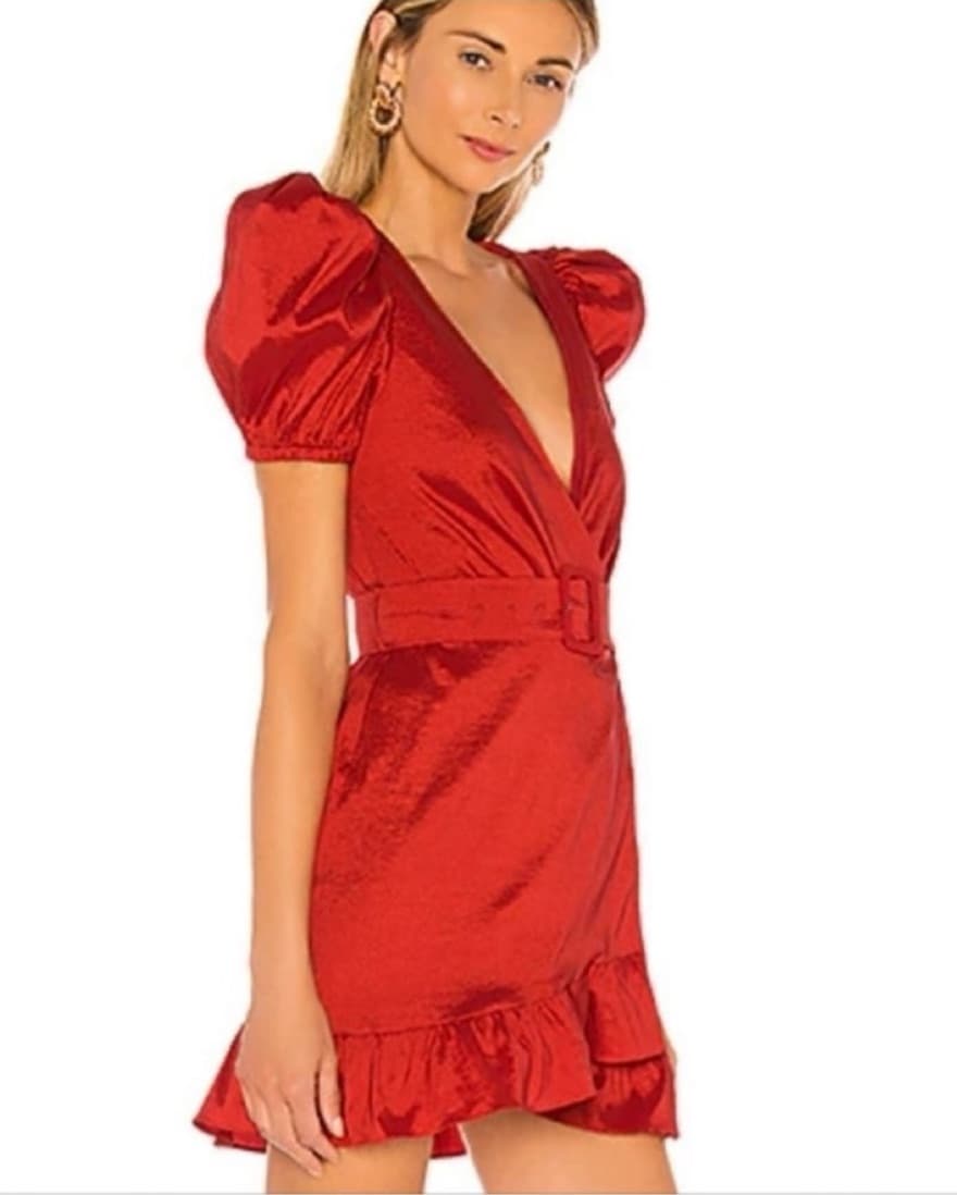 Ella Mini Dress Belted Puff Sleeve - Image 2